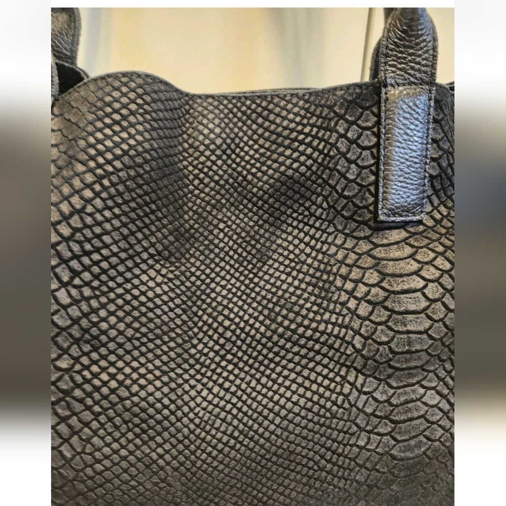 J. McLaughlin Black Python Print Embossed Leather… - image 6